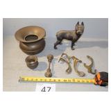 Two Spitoons, Door Handle, Coat Rack Hooks, Dog