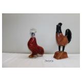 Blown Glass & Wood Chickens