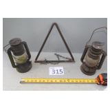 Dinner Bell and Two Small Oil Lamps