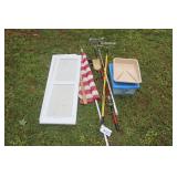 Two Shutters, Paint Roller Extensions, Flag, Tools