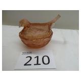 Vintage 1960s Hsinchu Pink Glass Bird on Nest