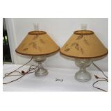 Two Converted Oil lamps with Shades