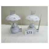 Two White Hanging Oil Lamps