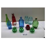 Collection of Vintage Colored Glass Bottles