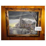 Vintage Cabin on Canvas Wood Frame Picture