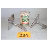Two Vintage Auto Side Mirrors / Oil Can Display