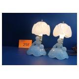 1940s L.E. Smith Blue Satin Southern Bell Lamps