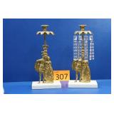 1970s Brass & Marble Renaissance Candelabras