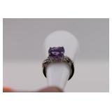 Sterling 925 Amethyst Ring with Diamond Accents