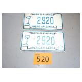 Two License Plates from American Samoa