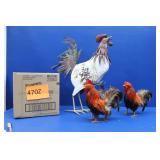 Three Roosters, Metal, Feathered Home Decor