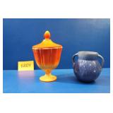L.E. Smith Amberdrop Compote/Italian Vase