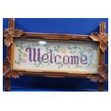 Vintage Needlepoint Framed Welcome Sign