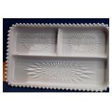 1950s Jeanette Shell Pink Milk Glass Divided Tray