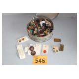 Metal Tin Bowl of Vintage Buttons