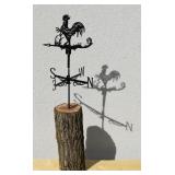 Cast Iron Rooster Weathervane on Wood Base