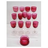 Cranberry Glass Stemware & Bowl  14 Pieces