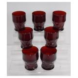7 Royal Ruby Glass Georgian Tumblers 4.25'