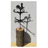 Cast Iron Rooster Weathervane on Wood Base