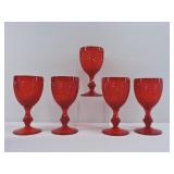 5 Selenium Ruby Red Pressed Glass Goblets