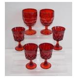 6 Royal Ruby Georgian Stemmed Glasses