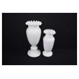 Vtg Pair of Milk Glass Vases with Ruffled Rims