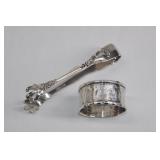 Sterling Silver Sugar Tongs & Napkin Ring 34g