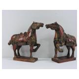 Vtg Asian Carved Wood Horse Bookends