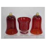 Royal Ruby Glass Lot: Two Tulip Shades & Vase
