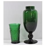 Vintage Forest Green Glass Vase & Tumbler