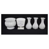 Vtg White Milk Glass Vases and Planters
