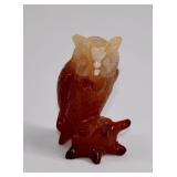 Carved Stone Owl Figurine  Red Agate