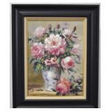 P. Kelland Peony Still Life Painting Oil On Canvas