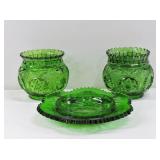 Pressed Glass Green Hobstar & Fan Glassware