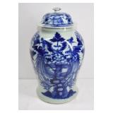 Large Vintage Chinese Blue & White Covered Jar