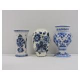 3 Blue & White Delft Style Vases  Holland