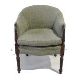Elegant Barrel Armchair Carved Barley Twist Wood