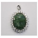 13ct Zambian Emerald Halo Pendant  Appraised