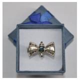 Sterling Emerald & Marcasite Bow Ring