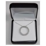 Sterling Genuine Diamond Circle Pendant ~70 Stones