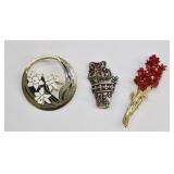 Vintage Brooch Lot Enamel & Signed 3pc