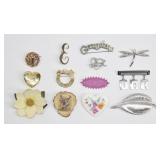 Vintage Brooch Lot (14 pcs) Mixed Styles