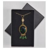 Antique Green Glass Pendant Necklace