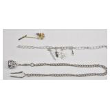 Sterling Tie Pin, Fob & Charm Bracelet Lot