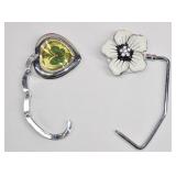 2 Folding Purse Hooks Floral & Heart