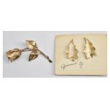 Giovanni Rose Brooch & Leaf Earrings