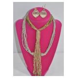 Beaded Tassel Necklace & Earring Set