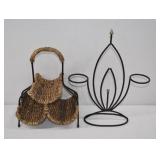 Woven Wine Bottle Basket Holder / Metal Stand