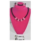 Black Glass Necklace, Bracelet & Earrings Set