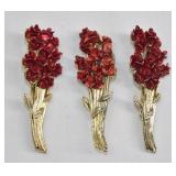 Vintage Red Rose Brooches